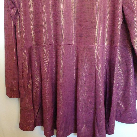 Susan Graver Semi-Sheer Maroon/Gold Long Sleeve Open Jacket Metallic L NWT - Picture 9 of 13